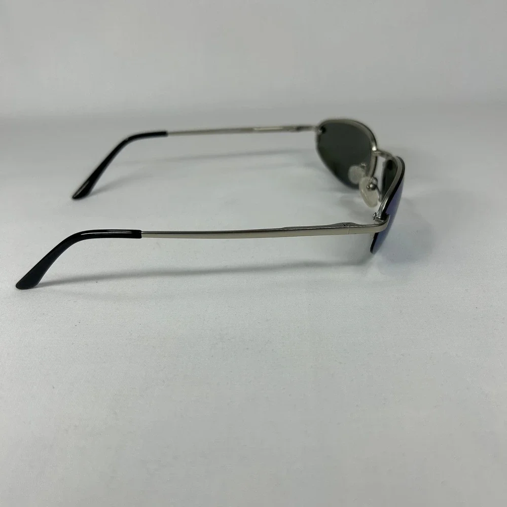 Deadstock Y2K Silver Rimless Sunglasses – Blue Tinted Oval Cyber Shades
